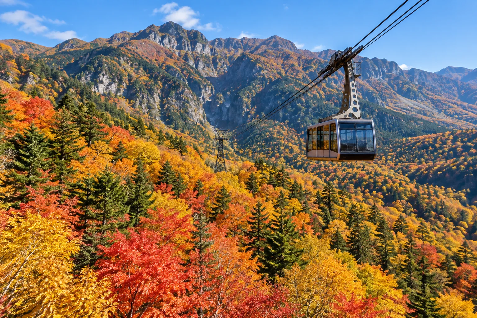 層雲峽黑岳纜車與秋色山林