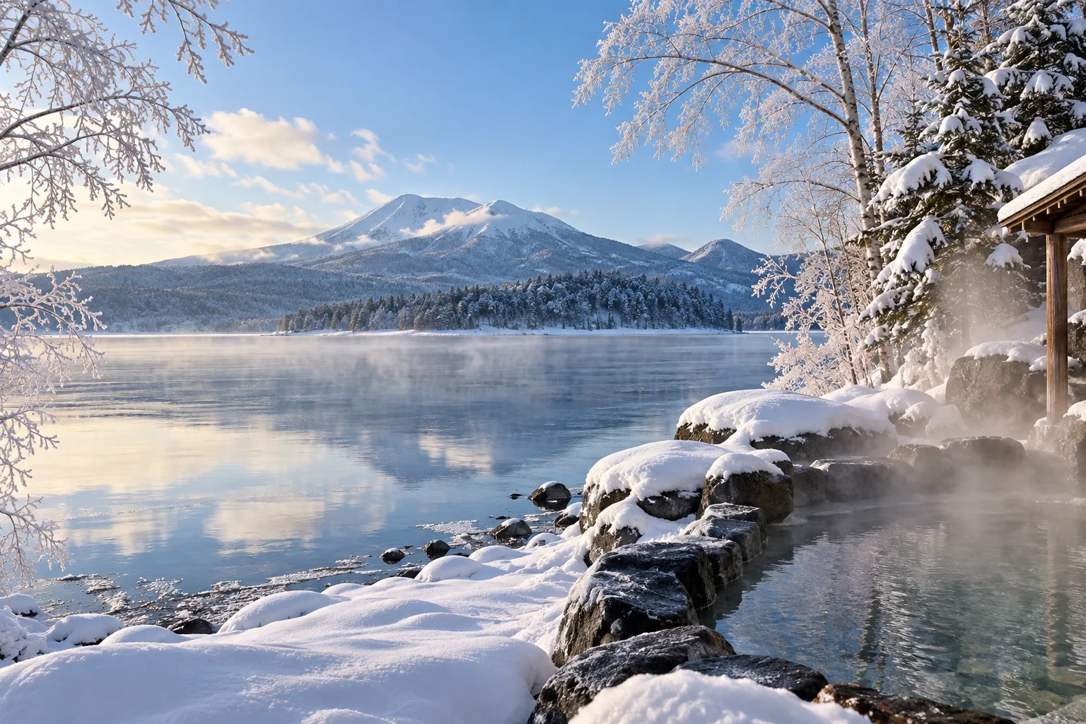 阿寒湖冬季雪景與湖畔溫泉