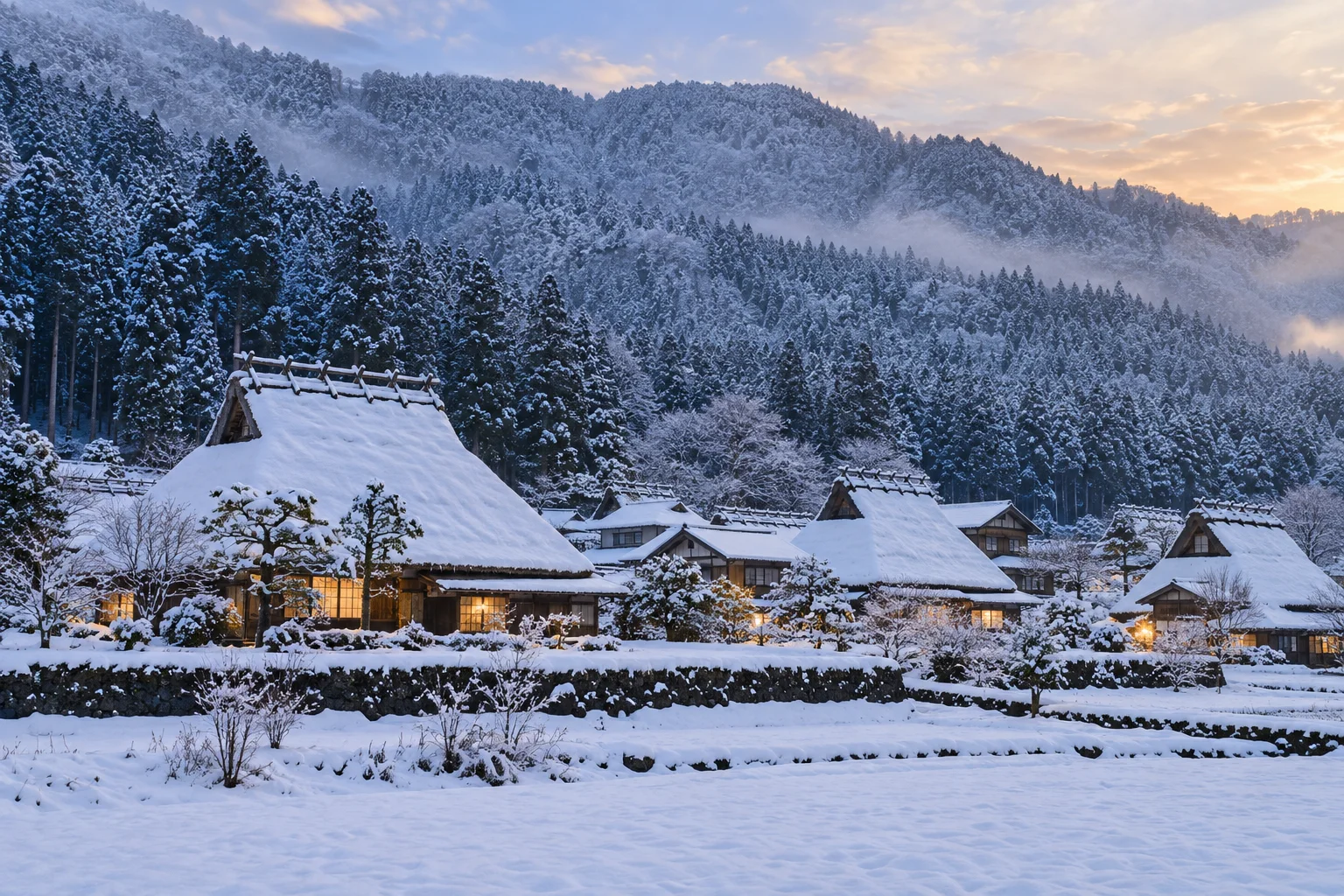 冬季京都美山茅葺之里雪景