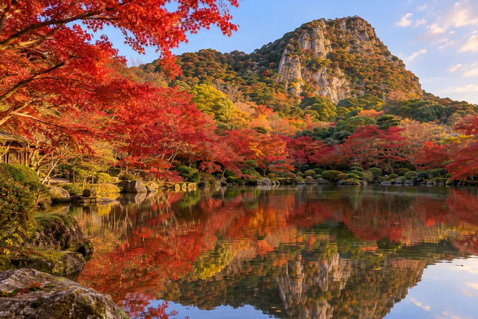 御船山樂園秋楓與池景