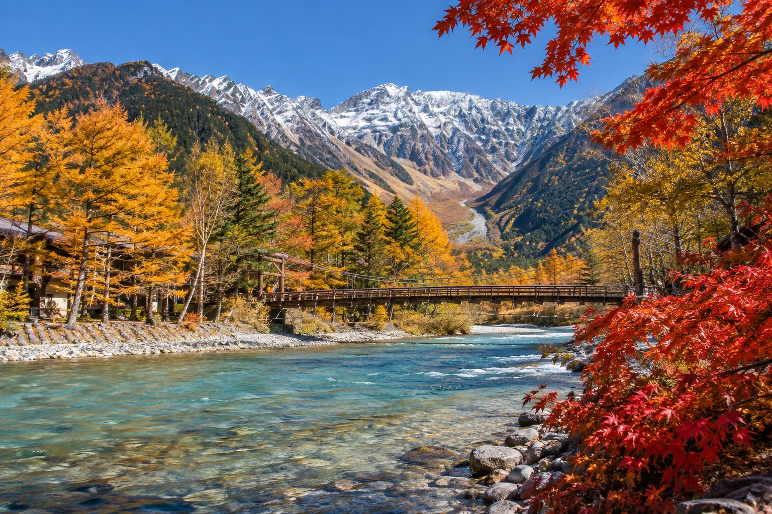 上高地河谷與穗高山秋景
