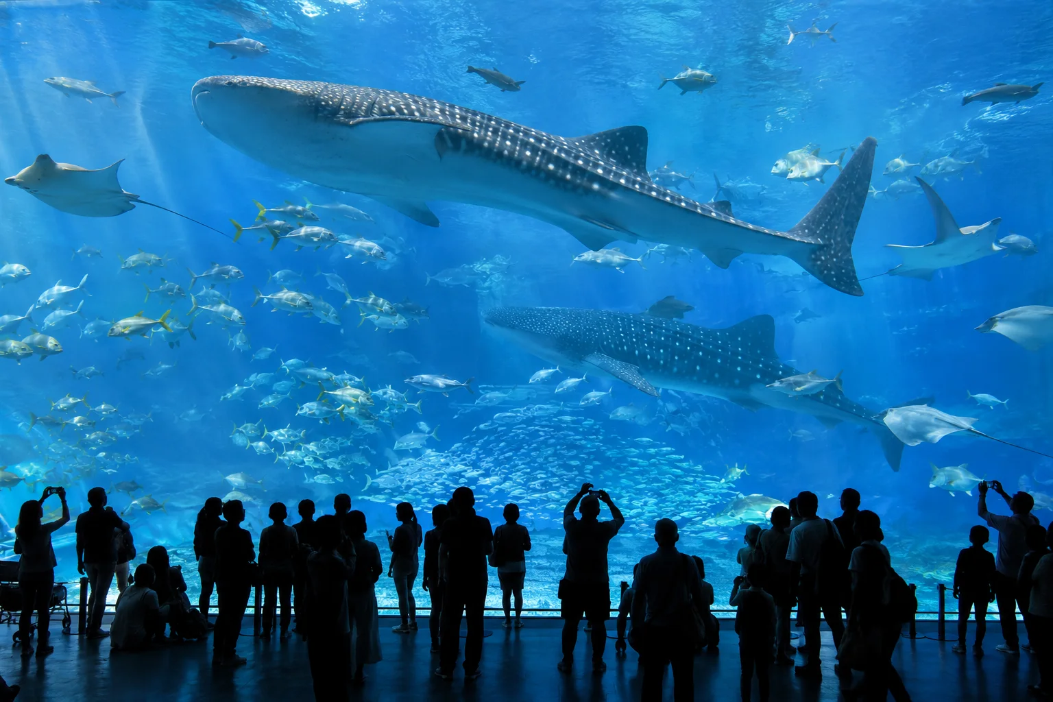 沖繩美麗海水族館的鯨鯊與觀景窗