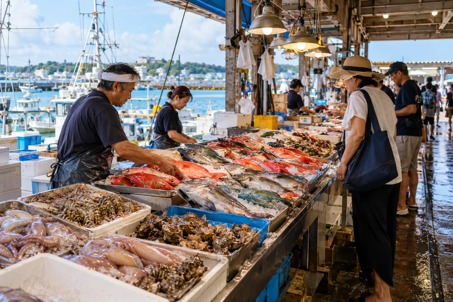 沖繩系滿魚市場的鮮魚攤位