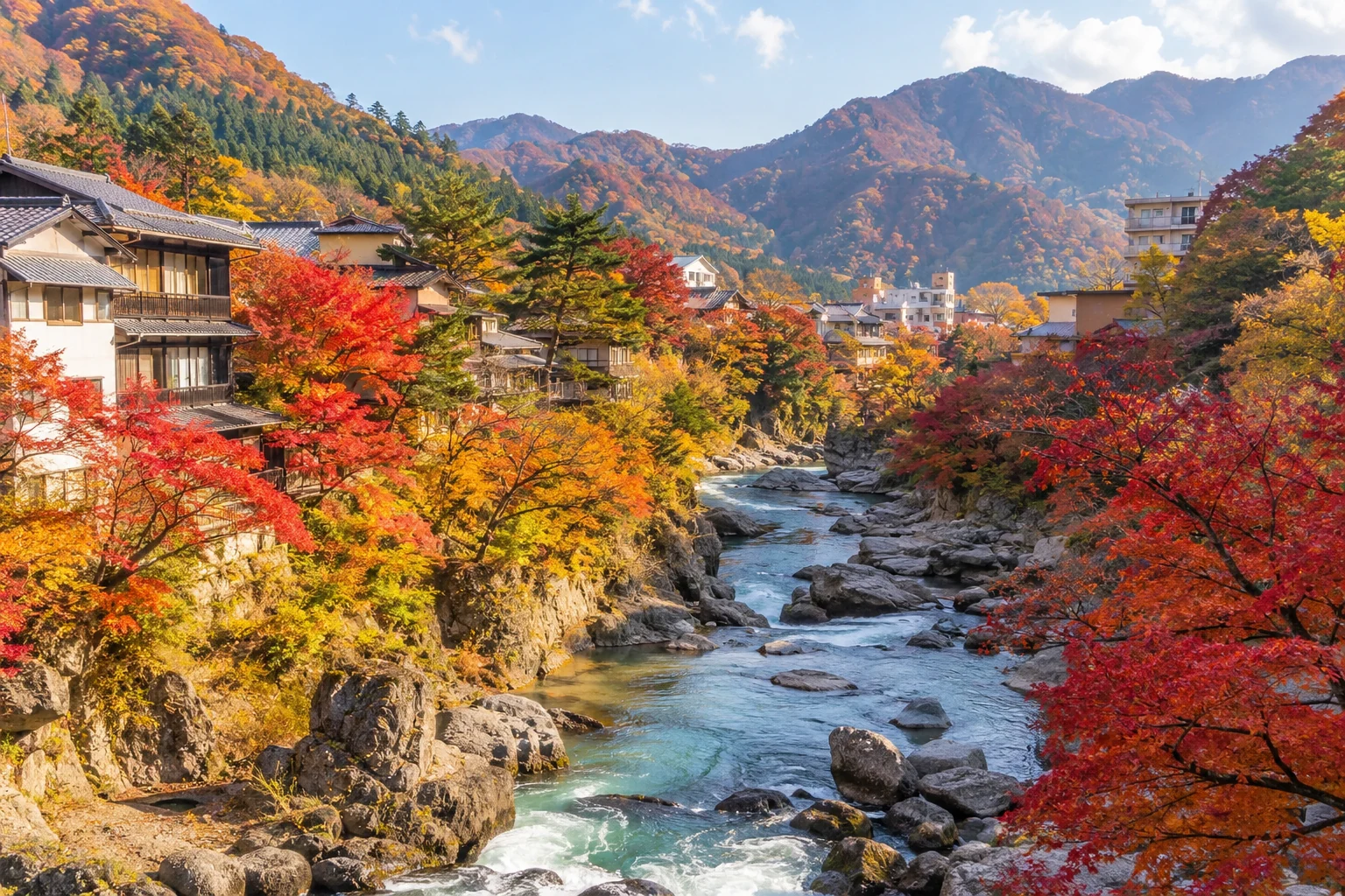 塩原溫泉溪谷與秋色