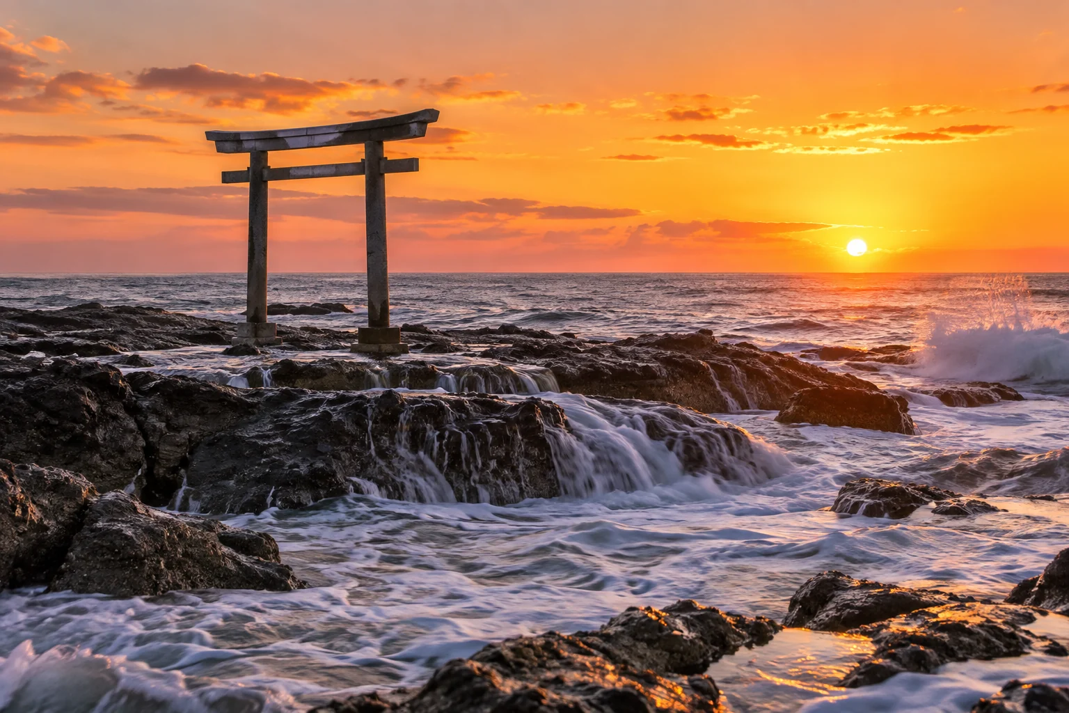 太平洋海岸鳥居與海浪
